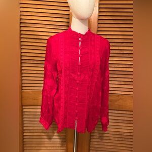 Johnny Was Red Ruffled Blouse Size S